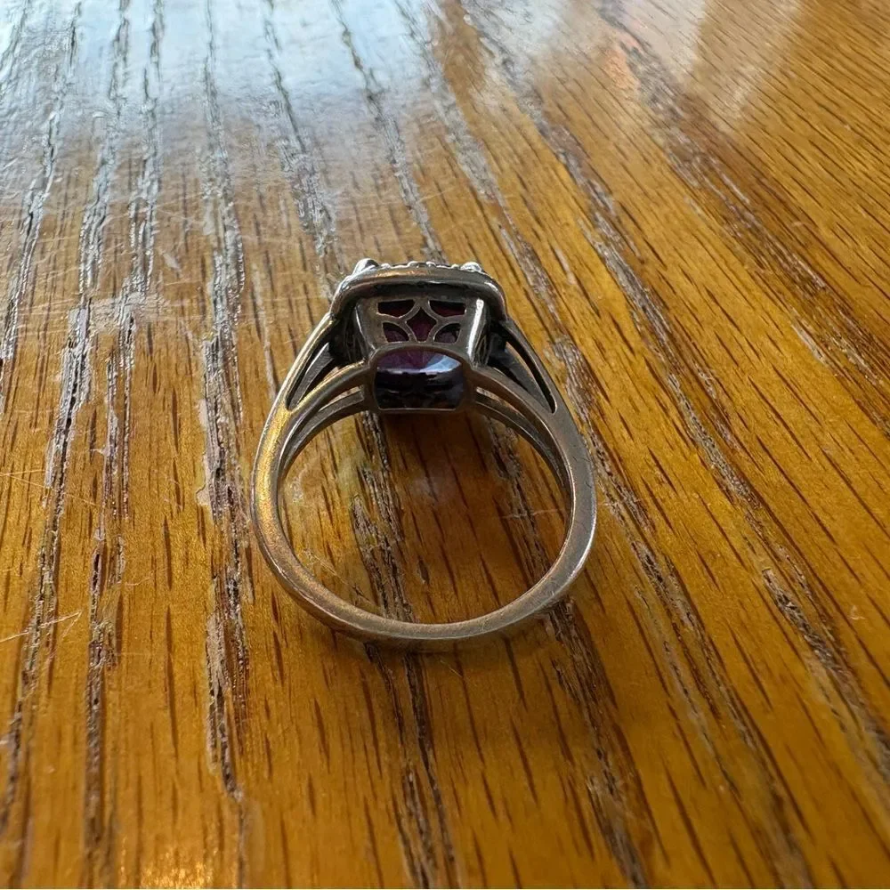Sterling Silver Lab Created Alexandrite Halo Ring - Elegant Women's Jewelry